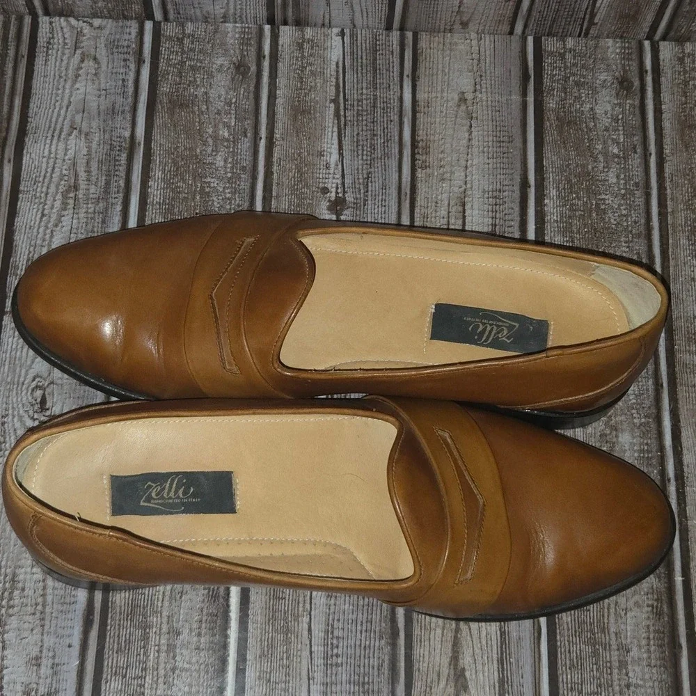 Sz 11.5 M Mens Zelli Tan Leather‎ Handcrafted In Italy Penny Loafers Shoes VGUC